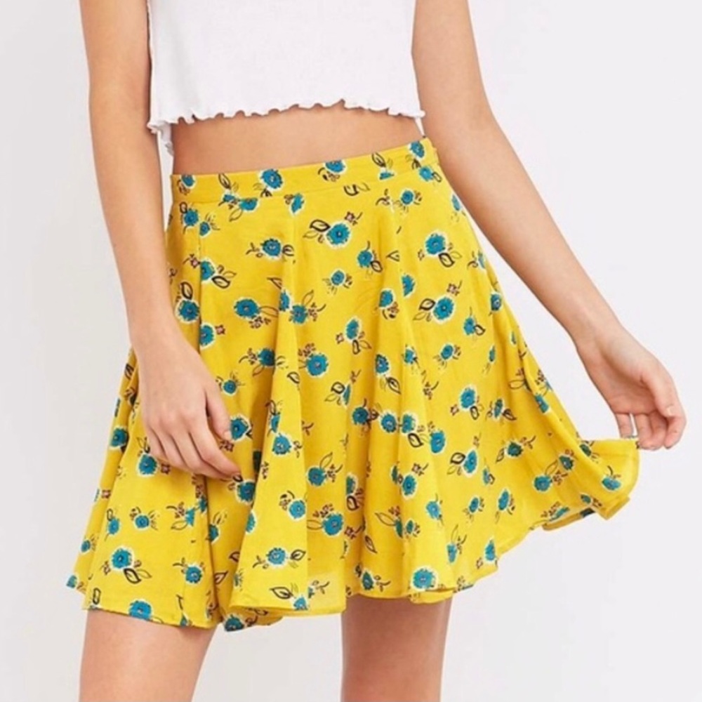 SOLD-Urban Outfitters Floral Yellow Mini Skater Skirt - Picture 1 of 9